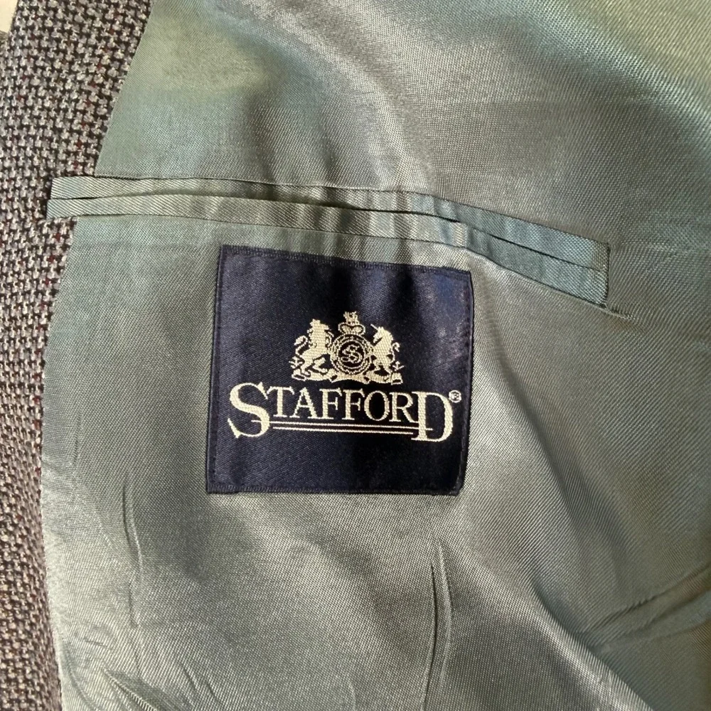 Silk Worsted Wool Blazer Sport Coat Grey Blue Stafford Men's Textured 2-Button